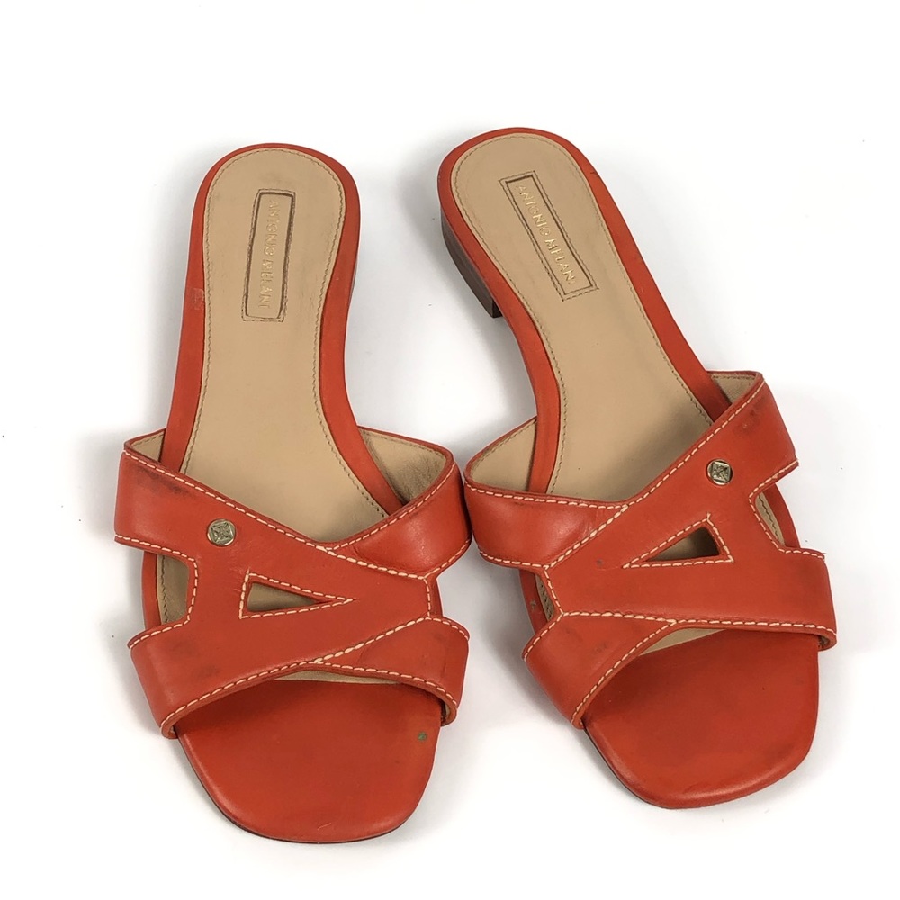 Antonio Melani Carrah Tangerine Leather Slip On Flat Sandals